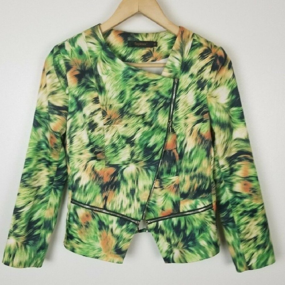 Sapicoo Women's Blazer Size 8 Green Zip Front